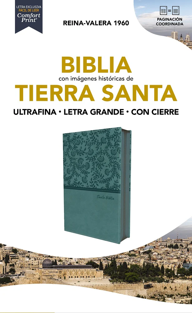 Biblia Reina-Valera 1960, Tierra Santa, Ultrafina, Letra grande, Leathersoft, Turquesa, Con cierre