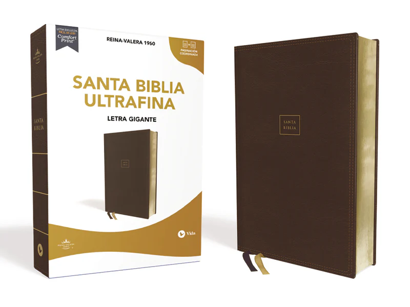 Reina Valera 1960 Santa Biblia Ultrafina, Letra Gigante, Café, con Cierre, Interior a dos colores