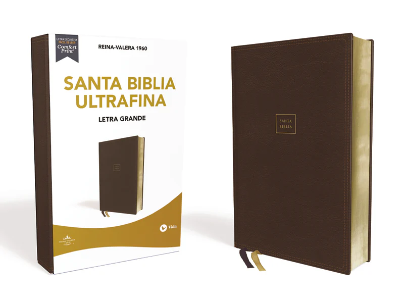 Reina Valera 1960 Santa Biblia Ultrafina Letra Grande, Café, Interior a dos colores
