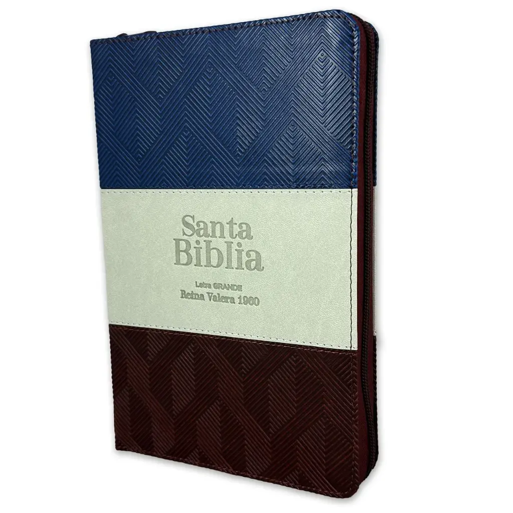 Biblia RVR1960, Coleccion Tricolor Tamaño Manual, Imitación Piel, Color Azul/Gris/Marrón Con Cierre e Índice