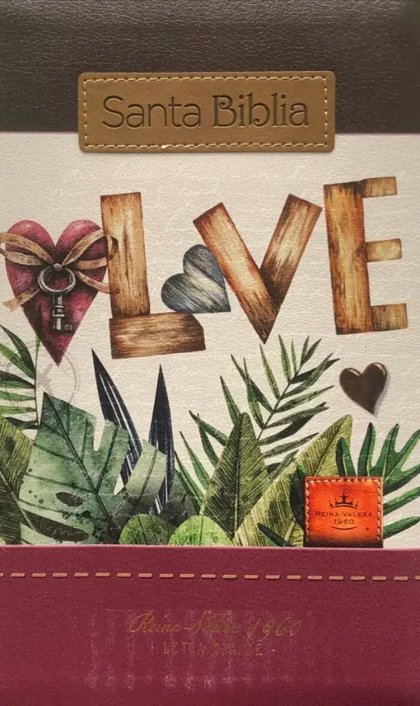 Biblia RVR60 Tamaño Manual letra grande imitación piel con cierre, índice. Tricolor Fantasía marrón, granate