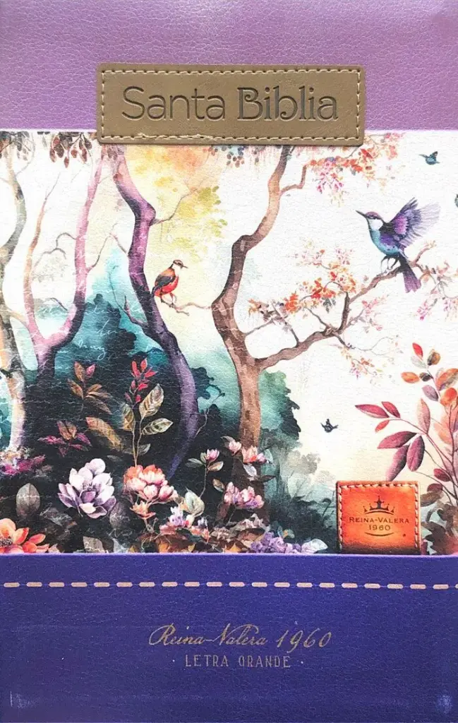 Biblia RVR60 tamaño manual Letra Grande Fantasía lila, fantasía, morado con índice y cierre