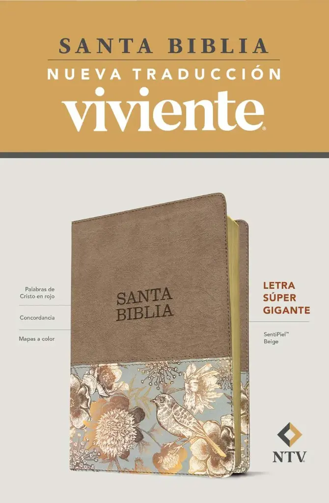 Santa Biblia NTV, letra súper gigante (SentiPiel, Beige, Letra Roja)