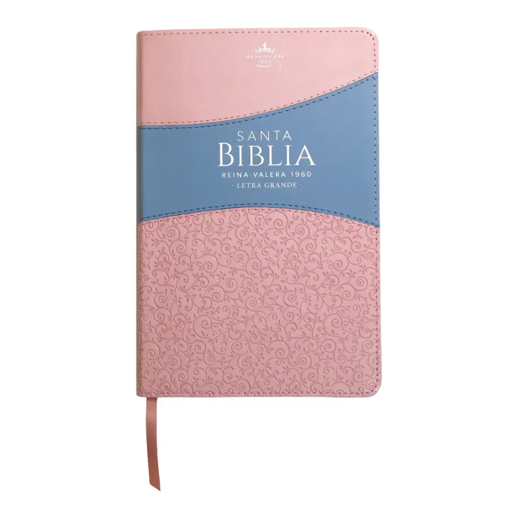 Biblia Reina Valera 1960 tamaño manual letra grande 12 puntos- Imitación Piel rosa/azul. Colección bitono
