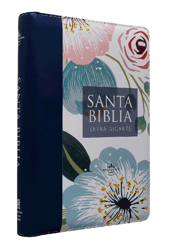 Biblia Reina Valera 1960 Mediana Letra Gigante Imitación Piel Azul Flores [RVR066ZLGiPJR]
