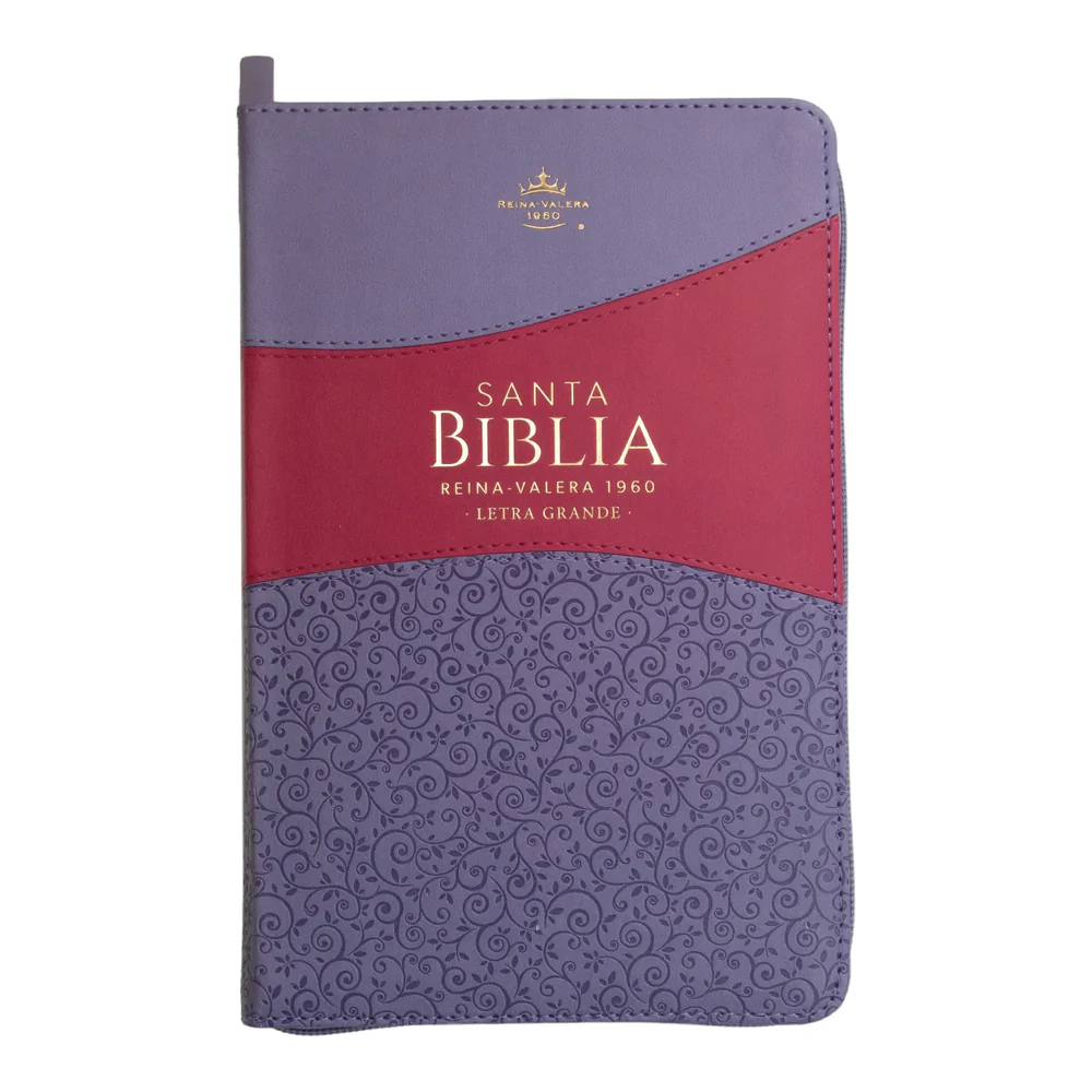 Biblia Reina Valera 1960 tamaño manual letra grande 12 puntos- Imitación Piel lila/morado con cierre. Colección bitono