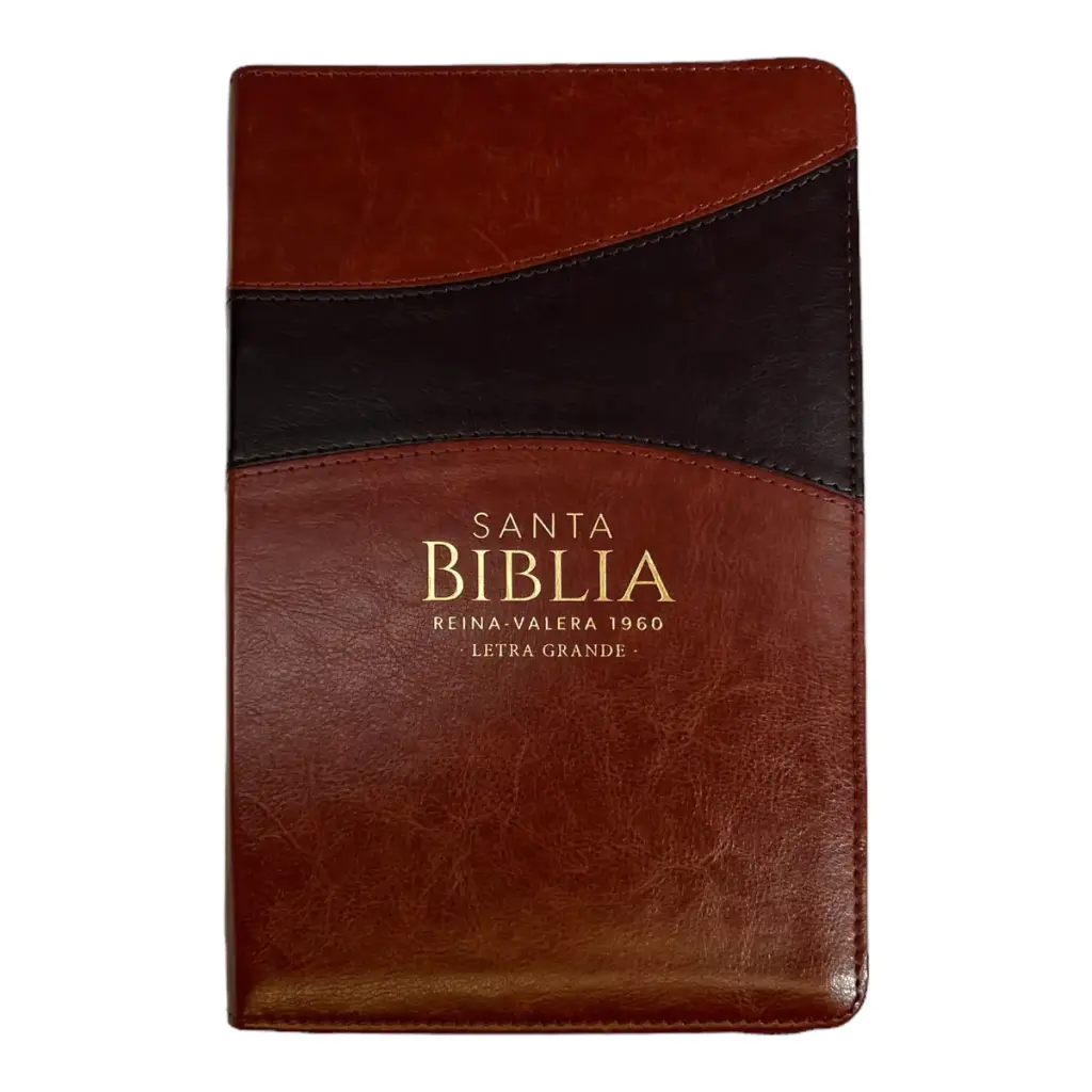 Biblia Reina Valera 1960 tamaño manual letra grande 12 puntos- Imitación Piel marrón/marrón con cierre. Colección bitono