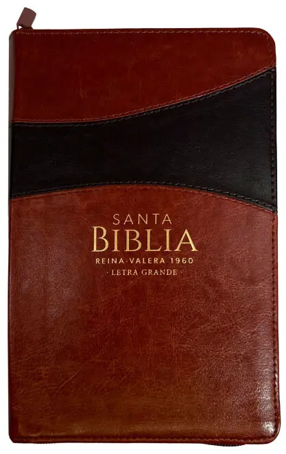 Biblia Reina Valera 1960 tamaño manual letra grande 12 puntos- Imitación Piel marrón/marrón con cierre y con índice. Colección bitono