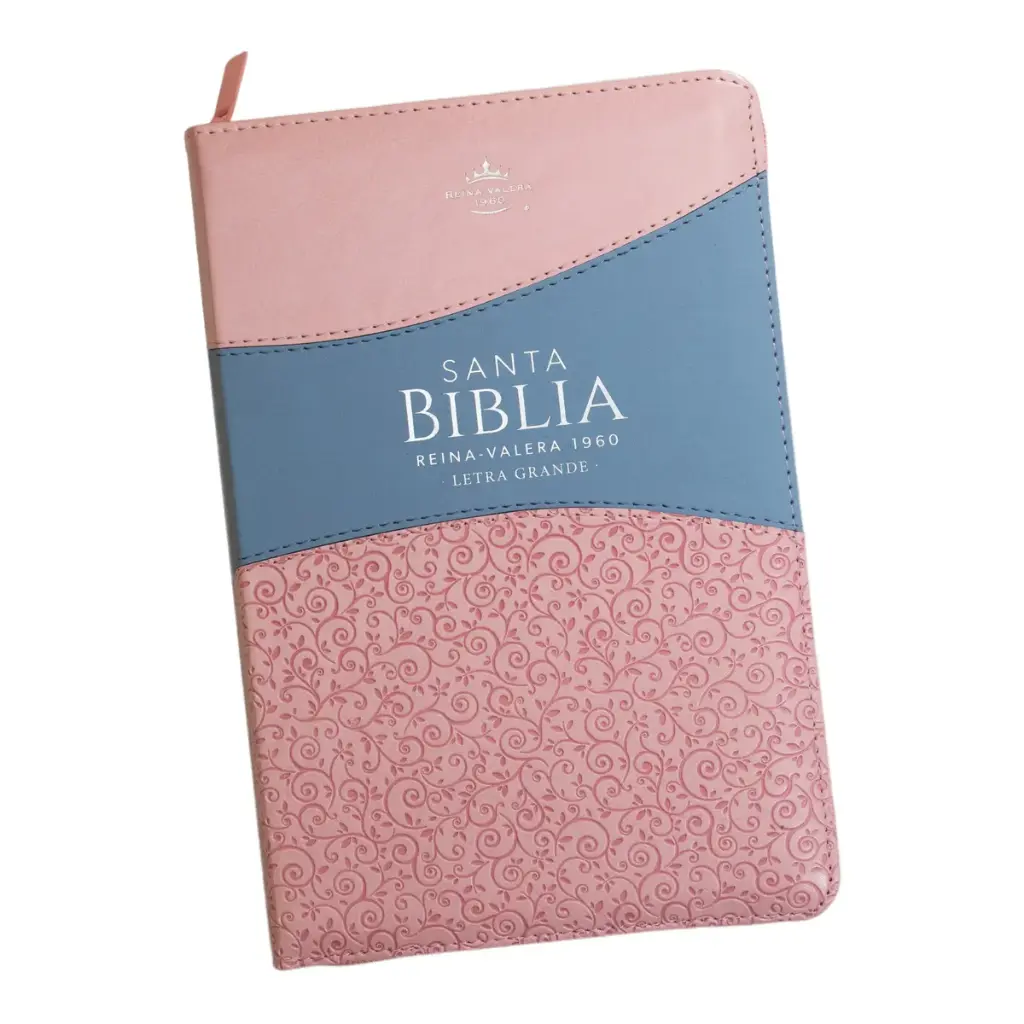 Biblia Reina Valera 1960 tamaño manual letra grande 12 puntos- Imitación Piel rosa/azul con cierre y con índice. Colección bitono