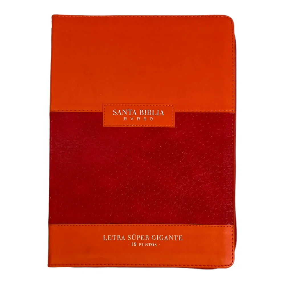 Biblia Reina Valera 1960, tamaño Súper Gigante (185x260 mm), Letra Súper Gigante 19 puntos. Imitación Piel coral/coral. Con cierre y con índice. Colección Abba Classic.