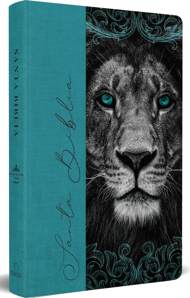 Biblia RVR 1960 letra grande, tamaño manual, tapa dura de tela León aguamarina