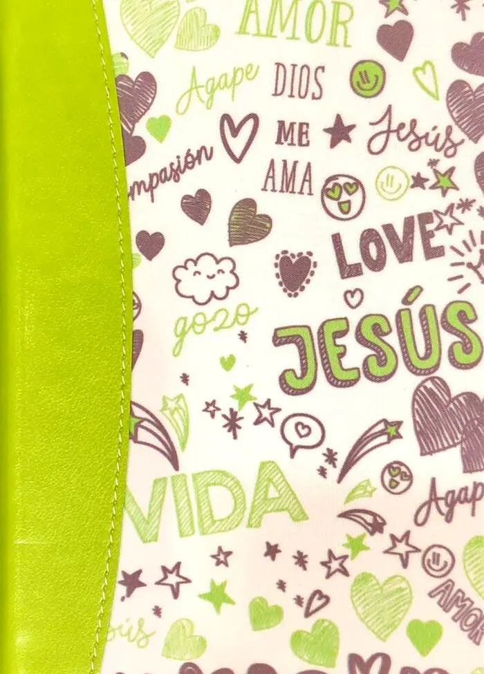 Biblia de Bolsillo RV1960 imit y tela impresa con índice - palabras de vida amor verde