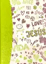 Biblia de Bolsillo RV1960 imit y tela impresa con índice - palabras de vida amor verde