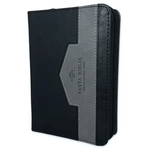 Biblia RVR60 Bolsillo imitación piel Elegante Negro/Gris con cierre/índice