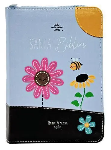 Biblia RVR60 de bolsillo Primor Café/Azul abejas en primavera con cierre