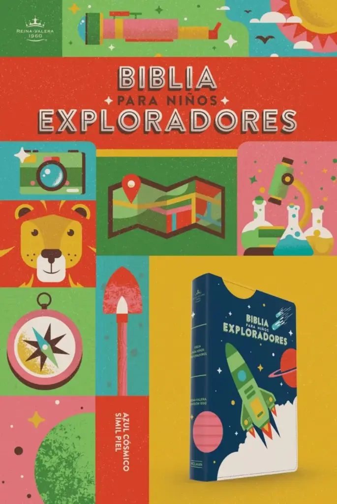RVR 1960 Biblia para niños exploradores, azul cósmico símil piel