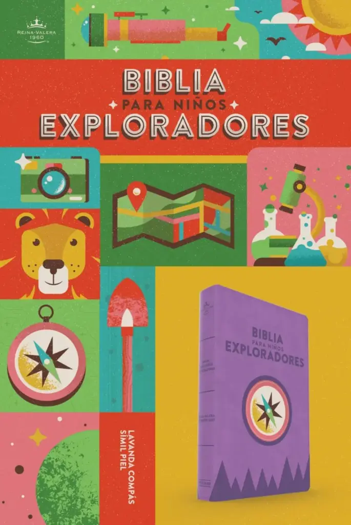 RVR 1960 Biblia para niños exploradores, lavanda compás símil piel