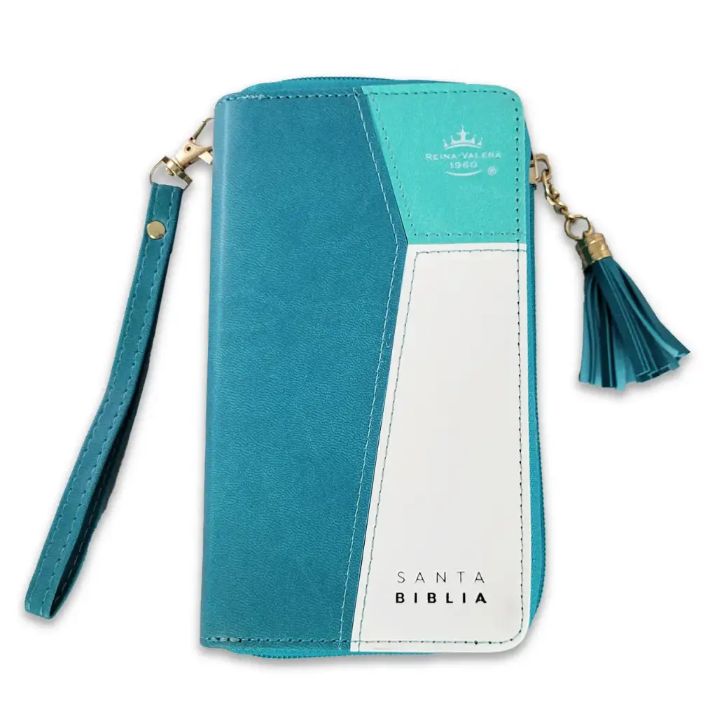 Biblia Chequera RV1960, imitación piel turquesa y blanco con índice