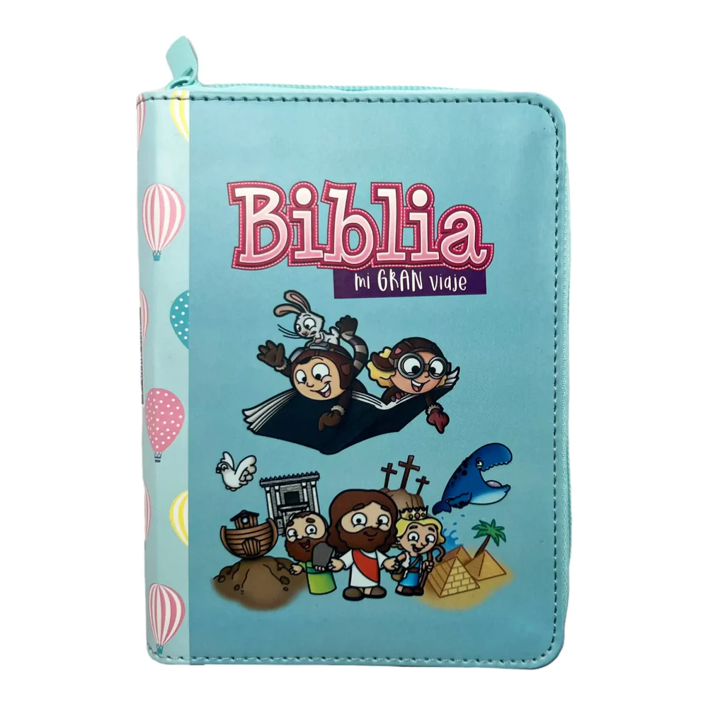 Biblia Reina Valera 1960 para niños Mi gran viaje. Tamaño bolsillo Imitación Piel turquesa con cierre.