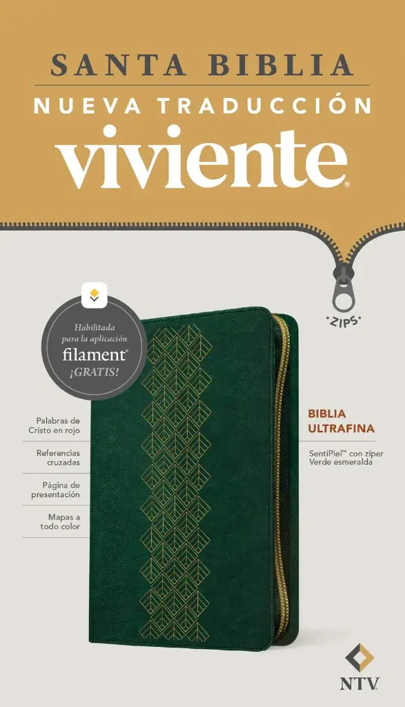 Biblia ultrafina NTV de zíper, con Filament, Verde Esmeralda