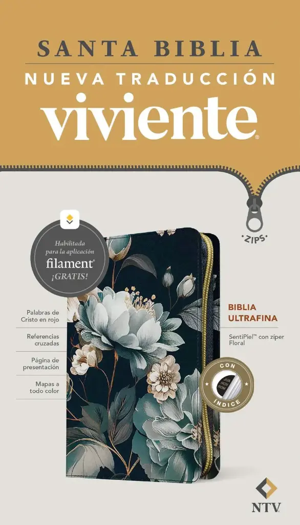 Biblia ultrafina NTV de zíper, con Filament, Floral, con Indice