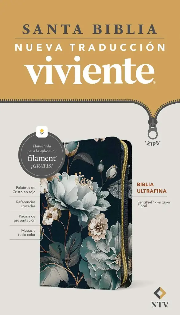 Biblia ultrafina NTV de zíper, con Filament, Floral,