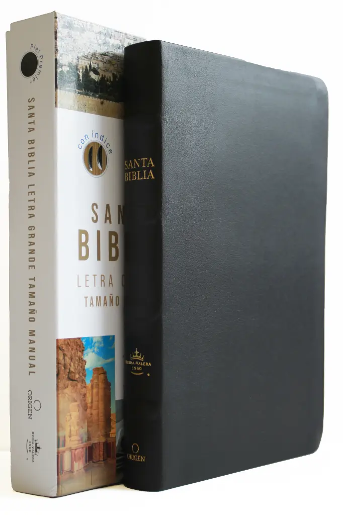 Biblia Reina Valera 1960 letra grande. Piel Premier negro, índice, tamaño manual