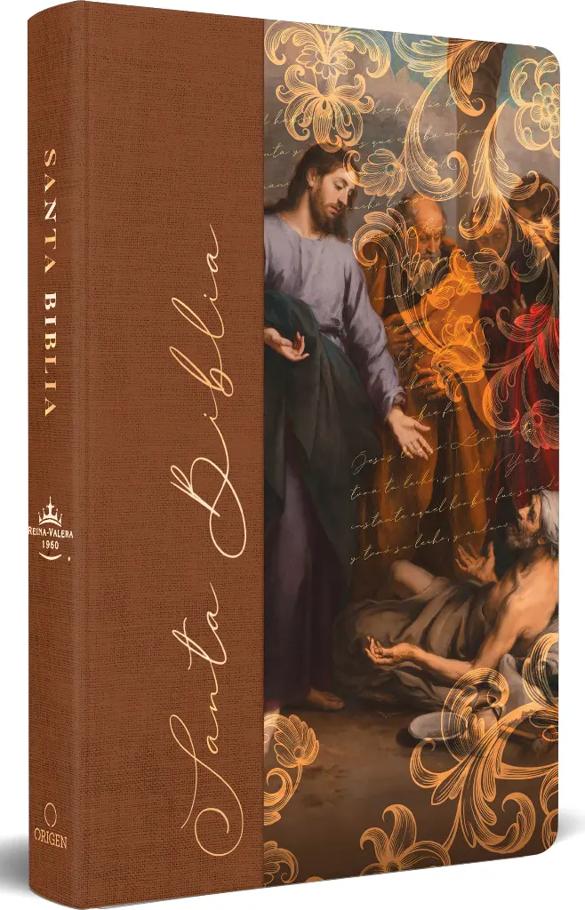 Biblia RVR 1960 letra grande, tamaño manual, tapa dura de tela Jesús sana