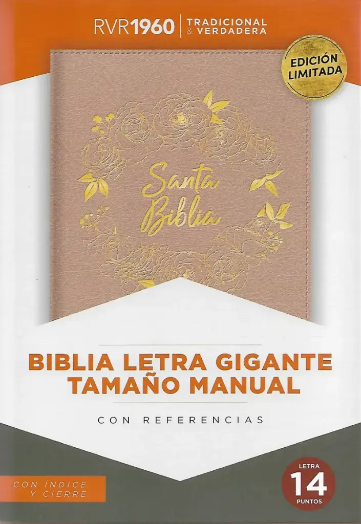 Biblia RV1960 con Cierre Letra Gigante Manual, imitación piel Rosa Floral con índice