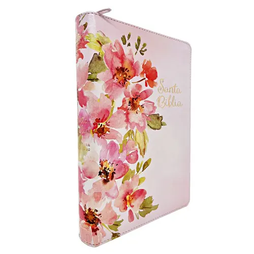 Biblia RV1960 con Cierre Letra Gigante Manual, imitación piel Rosa Floral con índice
