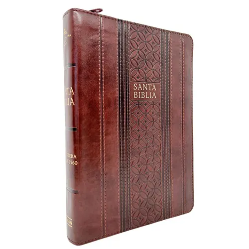 RVR60 Biblia Tamaño Manual Letra Gigante con Índice y Cierre Imitación Piel - Marrón