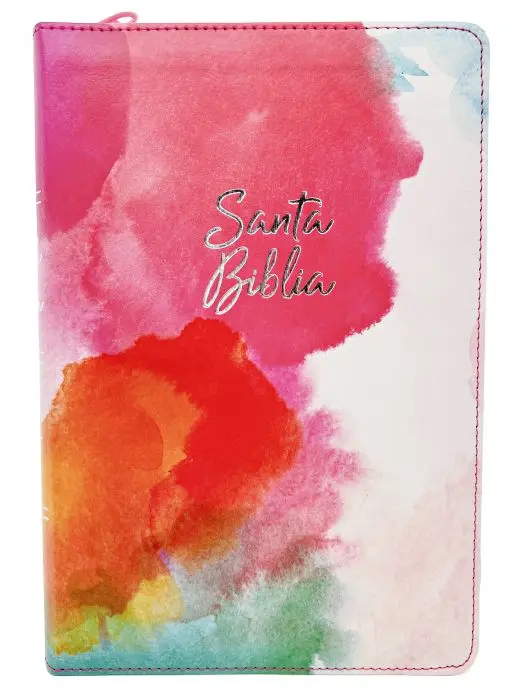 Biblia RVR1960 Manual, Imitación Piel Color Rosa Acuarela, Cierre e Índice