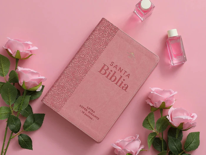 Biblia Rvr60 Rosa Floral Super Gigante Letra 19 Puntos