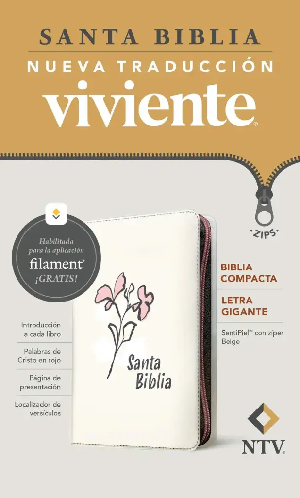 Biblia compacta NTV, letra gigante de zíper con Filament Beige