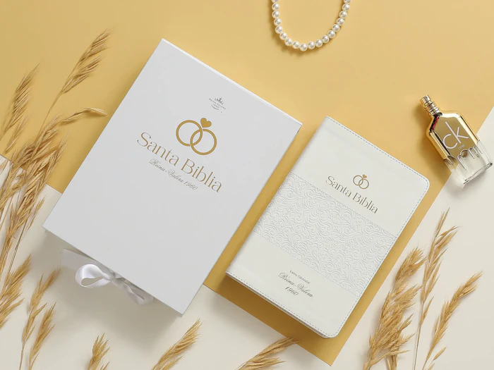 Biblia RVR60 de Bodas Canto Dorado 065cti PJR Con caja de lujo Tamaño Manual