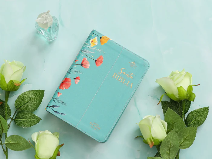 Biblia RVR60 035c PJR CP Flores turquesa Tamaño Compacto