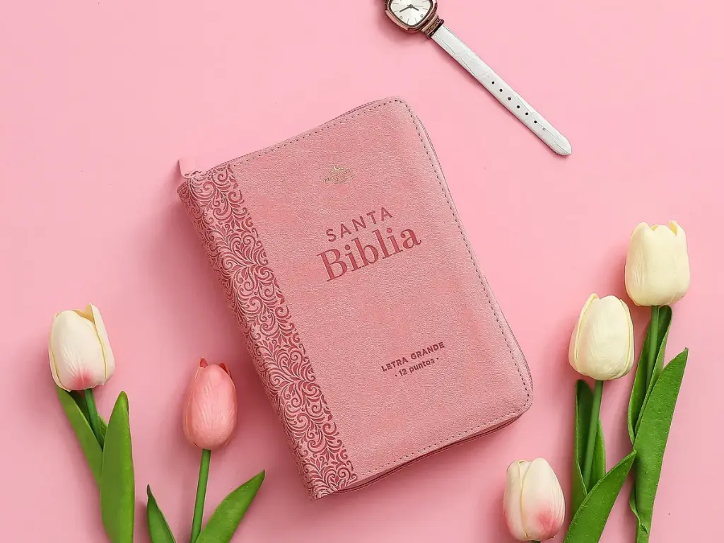 Biblia RVR60 035cz PJR imitación piel rosa floral Tamaño Compacto