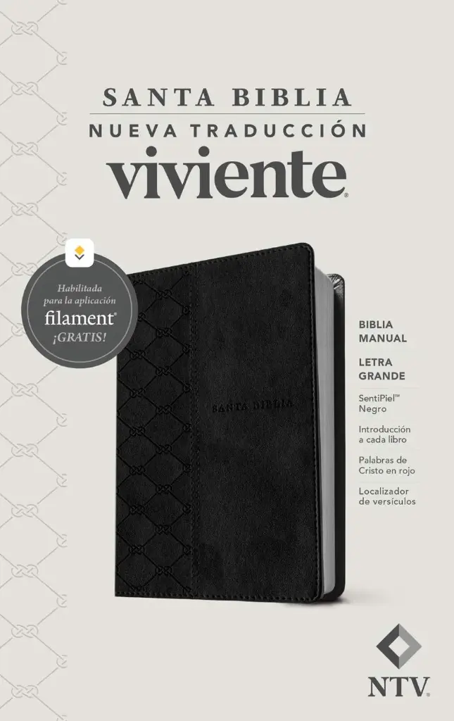 Biblia manual NTV, letra grande con Filament (SentiPiel, Negro, Letra Roja)