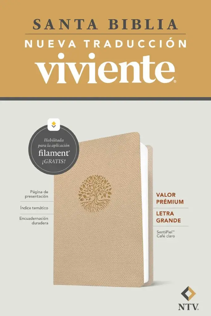 Biblia valor prémium NTV, letra grande con Filament (SentiPiel, Café claro)