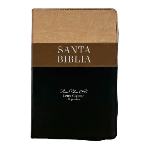 Biblia Reina Valera 1960. Tamaño manual Letra Gigante 14 puntos. Imitación Piel Tricolor beige/café/negro. Con cierre.
