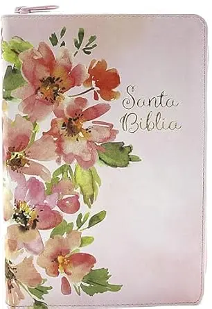 Santa Biblia Reina Valera 1960 Letra Grande tamaño manual con Cierre Índice Símil piel en color rosa y diseño Jardín