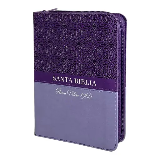 Biblia Reina Valera 1960 de bolsillo Imitación Piel Lila/lila con flores. Cierre e índice.Colección bifloral.