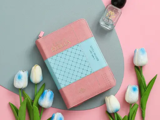 Biblia RVR60 035czti PJR imitación piel bicolor rosa/azul Tamaño Compacto