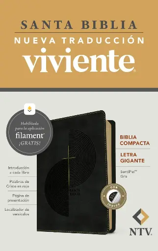 Biblia compacta NTV, letra gigante con Filament (SentiPiel, Gris, Índice, Letra Roja)