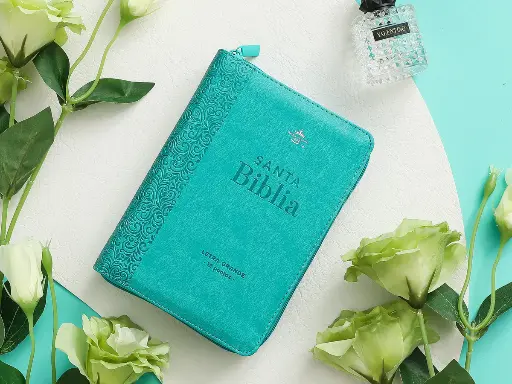 Biblia RVR60 035cz PJR imitación piel turquesa floral Tamaño Compacto