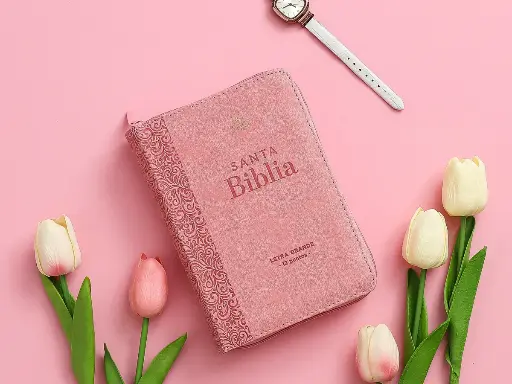 Biblia RVR60 035cz PJR imitación piel rosa floral Tamaño Compacto