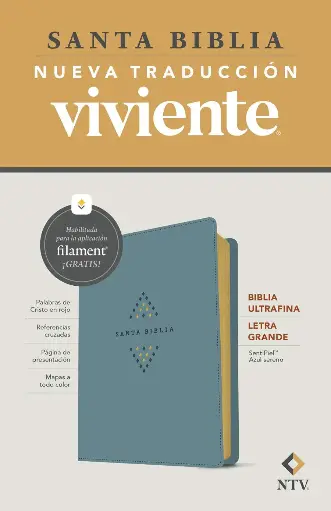 Biblia ultrafina NTV, letra grande con Filament (SentiPiel, Azul sereno, Letra Roja)